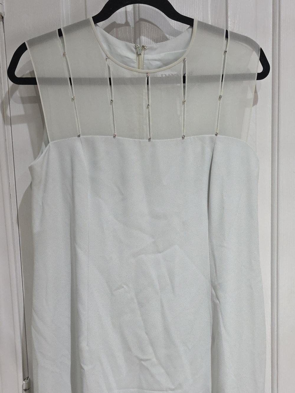 DAYMOR Vtg. Sheer Yoke Light Green Sleeveless Dress with Beaded Detail size L